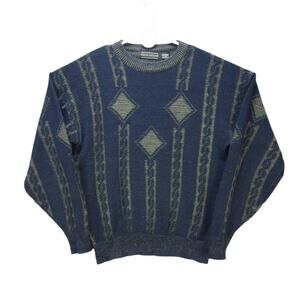 Mens Vintage David Taylor Knit Sweater Size L Large Navy Geometric 90s